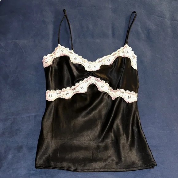 Ruby Sky Black Silk Camisole with Lace - Picture 1 of 2